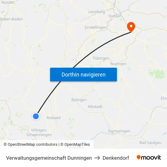 Verwaltungsgemeinschaft Dunningen to Denkendorf map