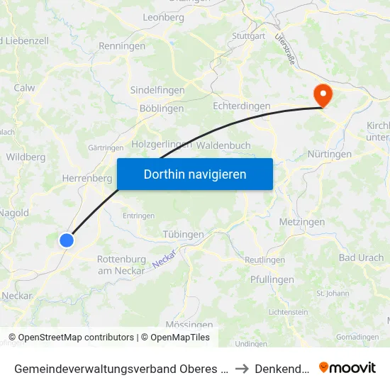 Gemeindeverwaltungsverband Oberes Gäu to Denkendorf map