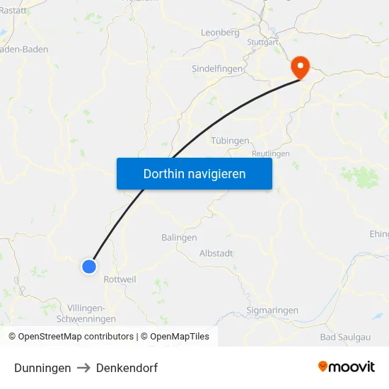 Dunningen to Denkendorf map
