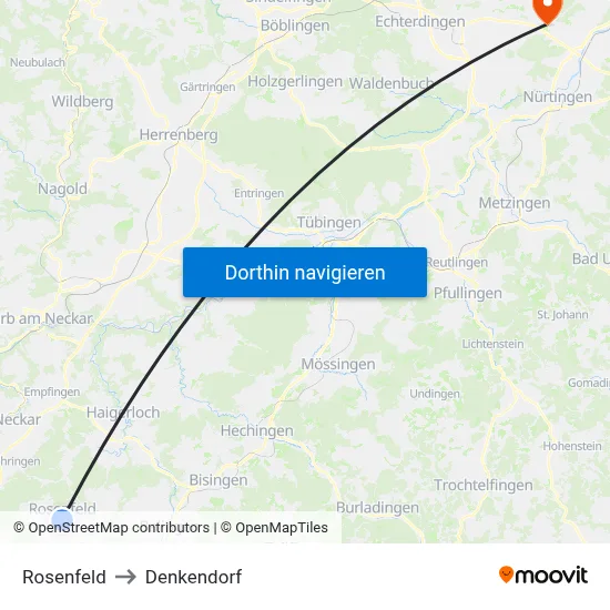 Rosenfeld to Denkendorf map