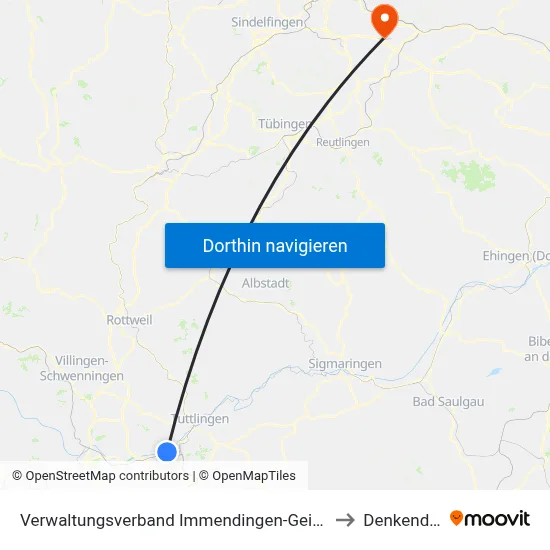 Verwaltungsverband Immendingen-Geisingen to Denkendorf map