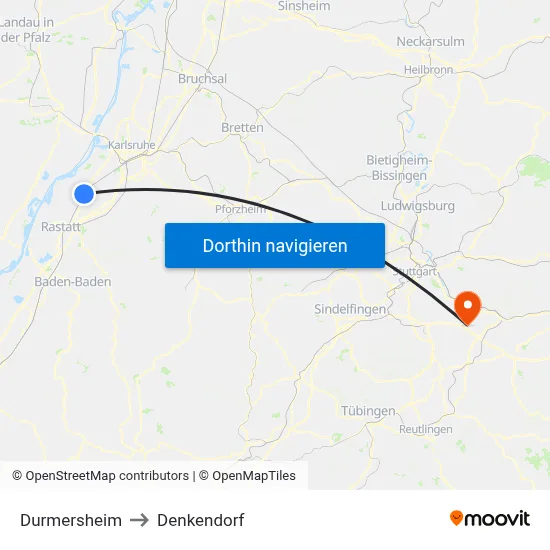 Durmersheim to Denkendorf map