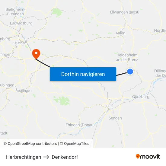 Herbrechtingen to Denkendorf map