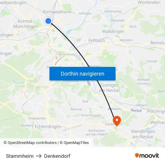 Stammheim to Denkendorf map