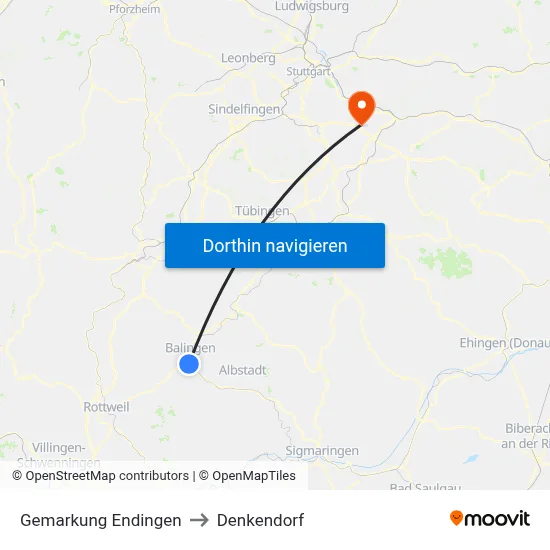 Gemarkung Endingen to Denkendorf map