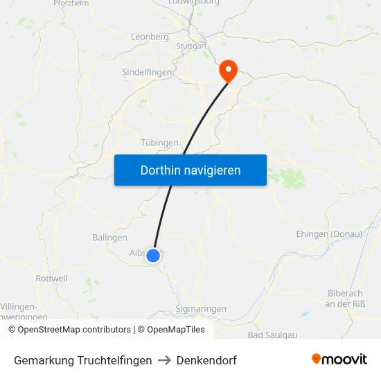 Gemarkung Truchtelfingen to Denkendorf map