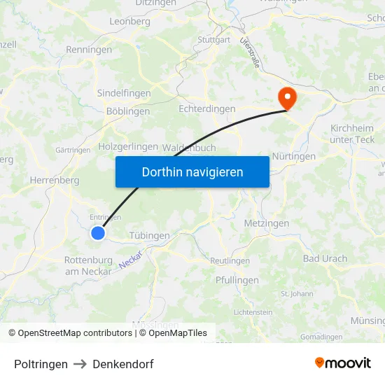 Poltringen to Denkendorf map