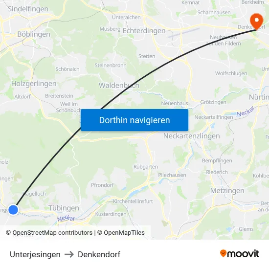 Unterjesingen to Denkendorf map