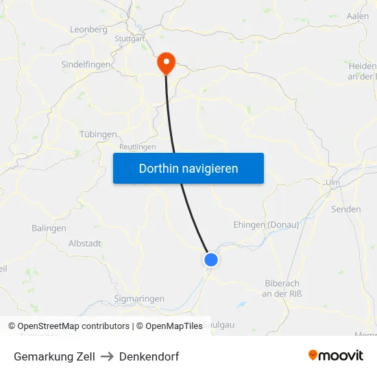 Gemarkung Zell to Denkendorf map