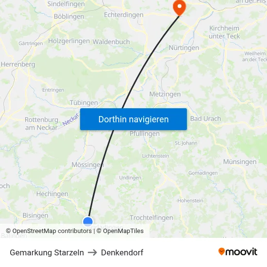 Gemarkung Starzeln to Denkendorf map