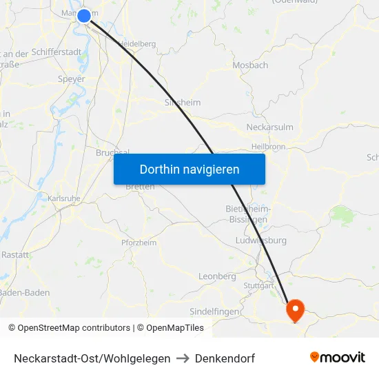 Neckarstadt-Ost/Wohlgelegen to Denkendorf map