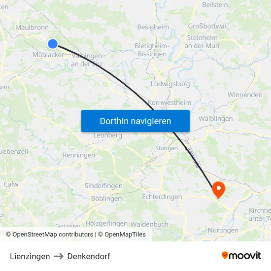 Lienzingen to Denkendorf map