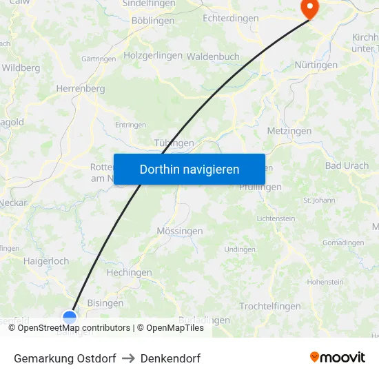 Gemarkung Ostdorf to Denkendorf map