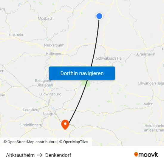 Altkrautheim to Denkendorf map