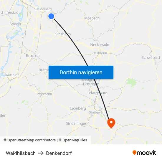 Waldhilsbach to Denkendorf map