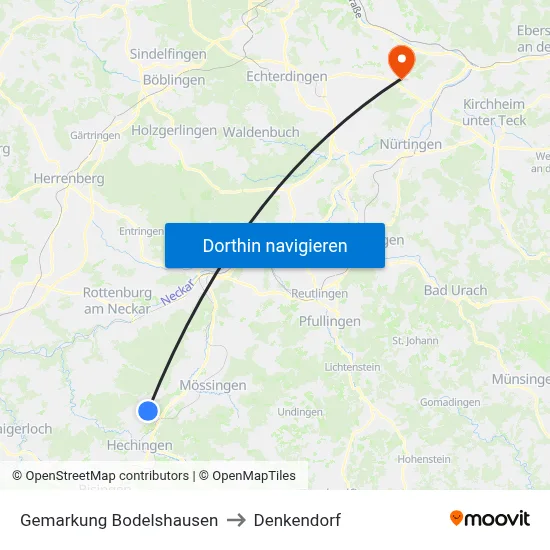 Gemarkung Bodelshausen to Denkendorf map