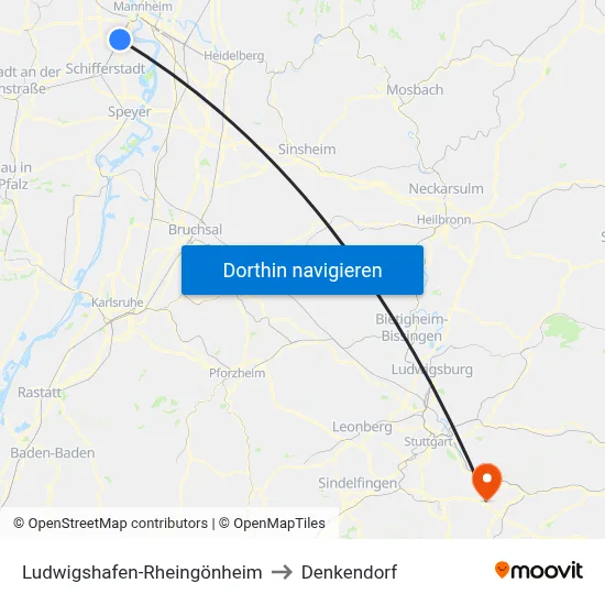 Ludwigshafen-Rheingönheim to Denkendorf map