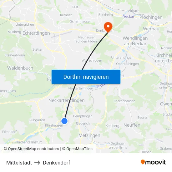 Mittelstadt to Denkendorf map