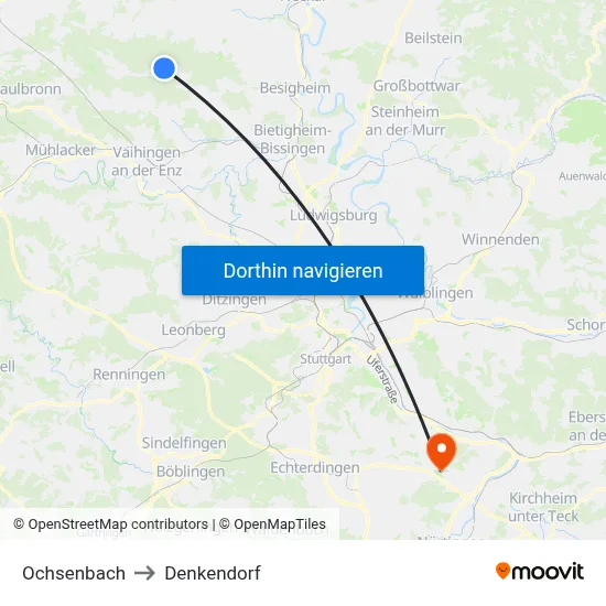 Ochsenbach to Denkendorf map