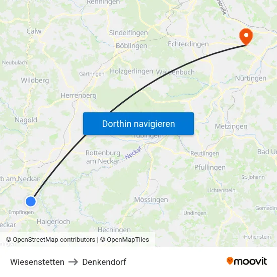 Wiesenstetten to Denkendorf map