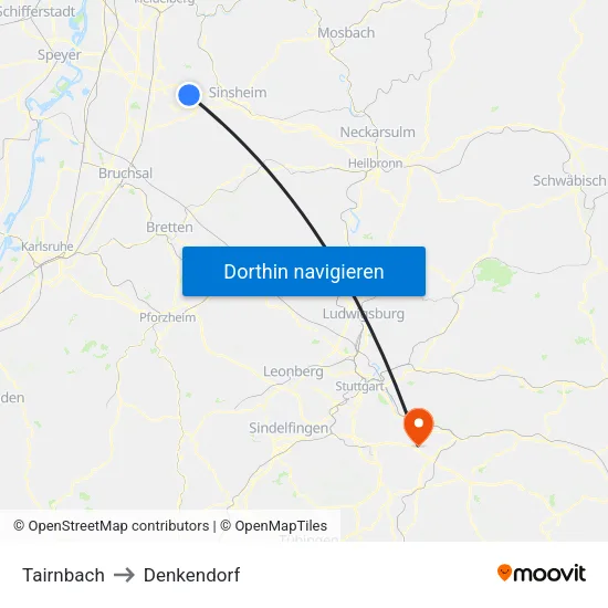 Tairnbach to Denkendorf map