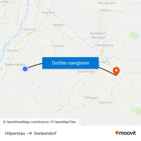 Hilpertsau to Denkendorf map
