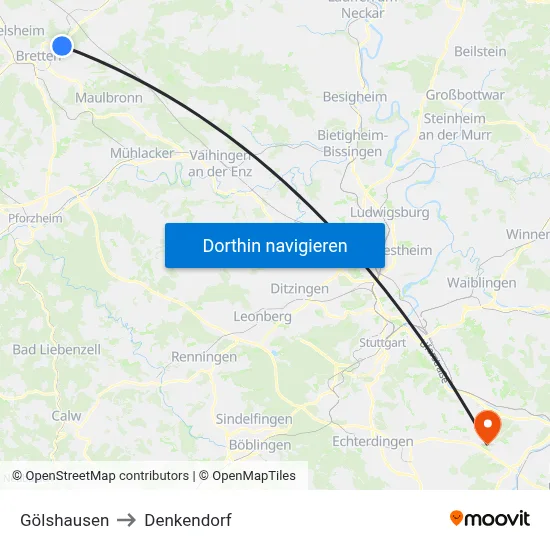 Gölshausen to Denkendorf map