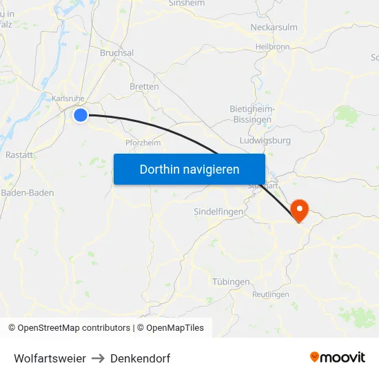 Wolfartsweier to Denkendorf map