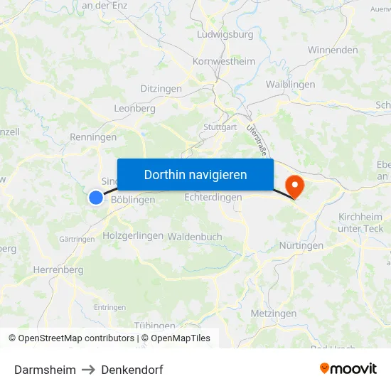 Darmsheim to Denkendorf map