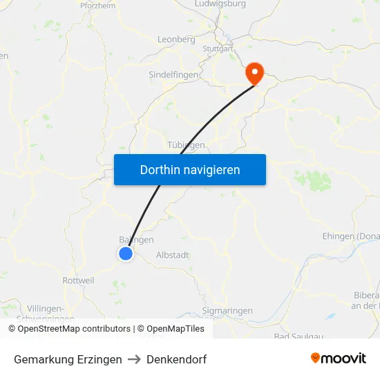 Gemarkung Erzingen to Denkendorf map