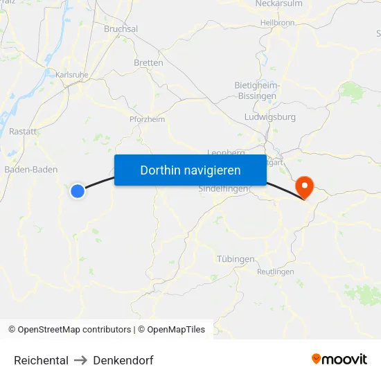 Reichental to Denkendorf map