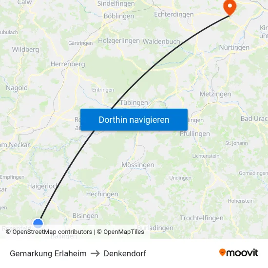 Gemarkung Erlaheim to Denkendorf map