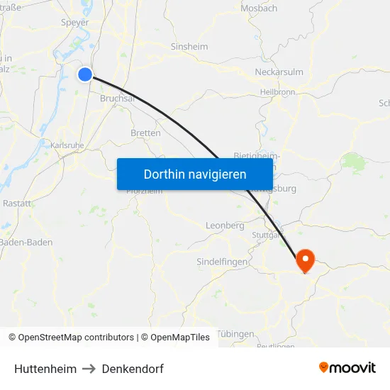 Huttenheim to Denkendorf map