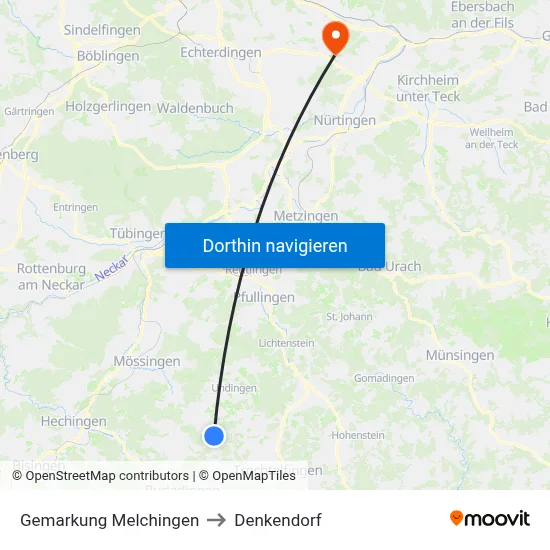 Gemarkung Melchingen to Denkendorf map