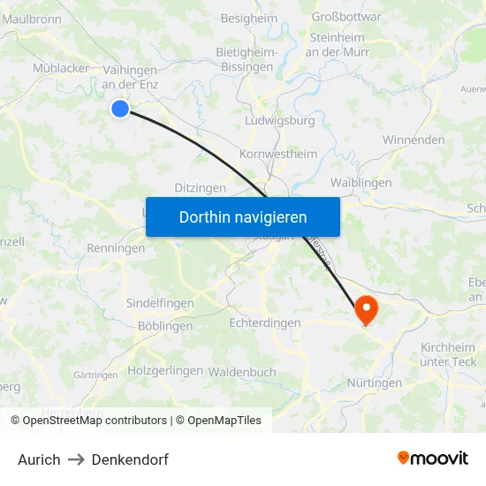 Aurich to Denkendorf map