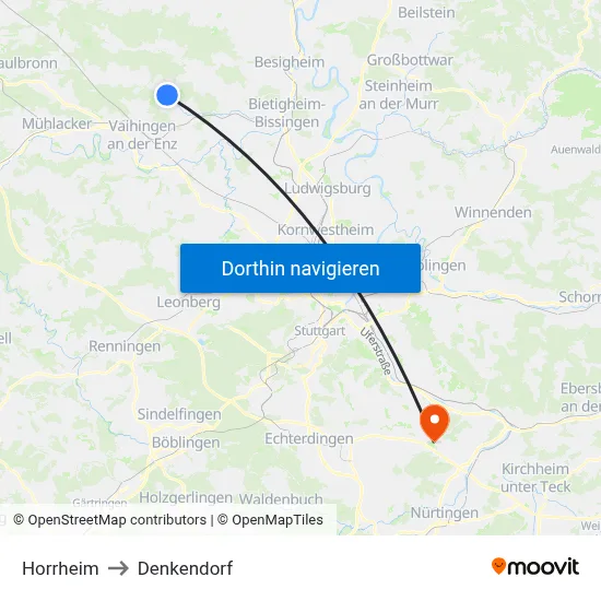 Horrheim to Denkendorf map