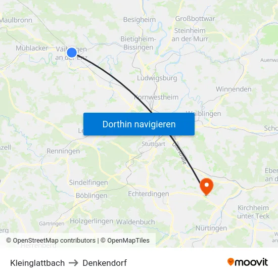 Kleinglattbach to Denkendorf map
