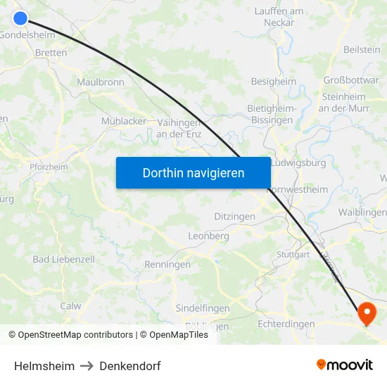 Helmsheim to Denkendorf map