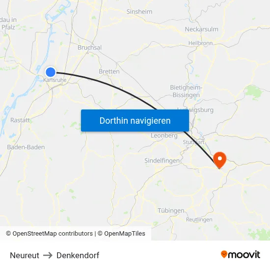 Neureut to Denkendorf map