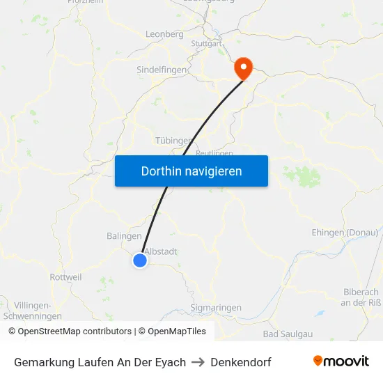 Gemarkung Laufen An Der Eyach to Denkendorf map