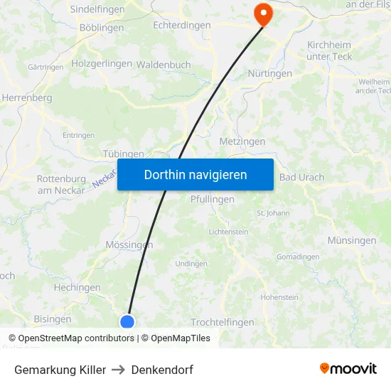 Gemarkung Killer to Denkendorf map