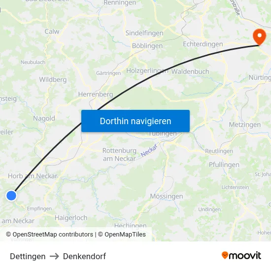 Dettingen to Denkendorf map
