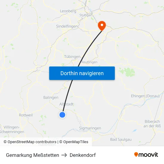 Gemarkung Meßstetten to Denkendorf map