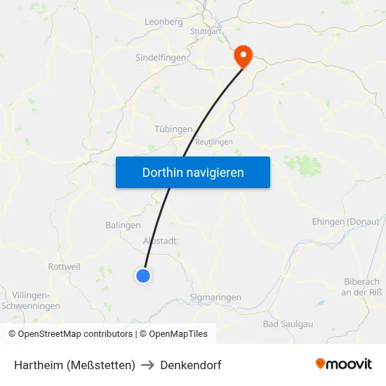 Hartheim (Meßstetten) to Denkendorf map