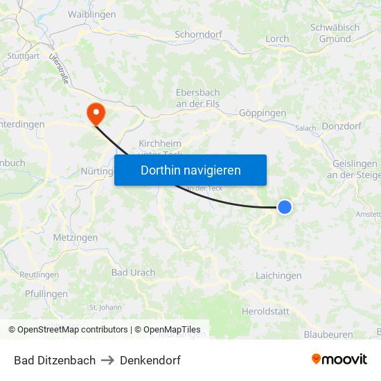 Bad Ditzenbach to Denkendorf map