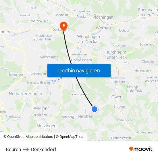 Beuren to Denkendorf map