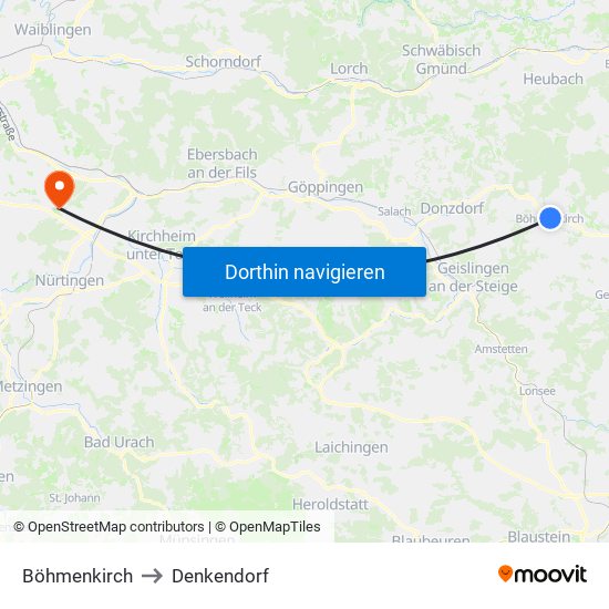 Böhmenkirch to Denkendorf map
