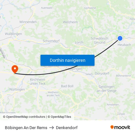 Böbingen An Der Rems to Denkendorf map