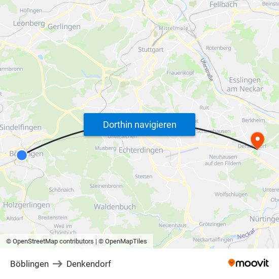 Böblingen to Denkendorf map
