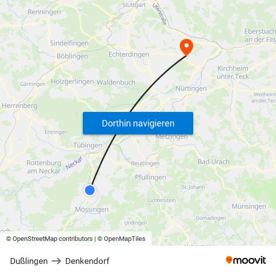 Dußlingen to Denkendorf map